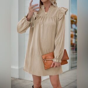 Ruffled Notched Long Sleeve Dress